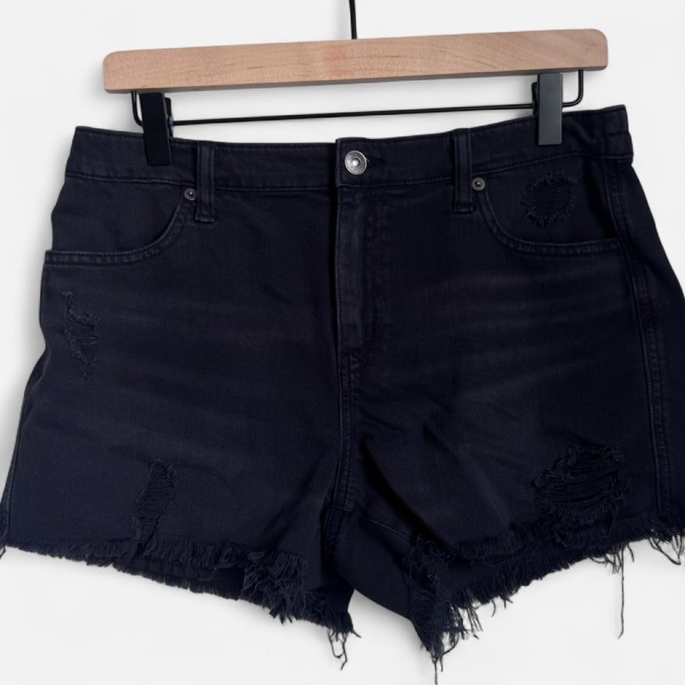 Aerie Distressed Black Denim Shorts High Waisted Size M